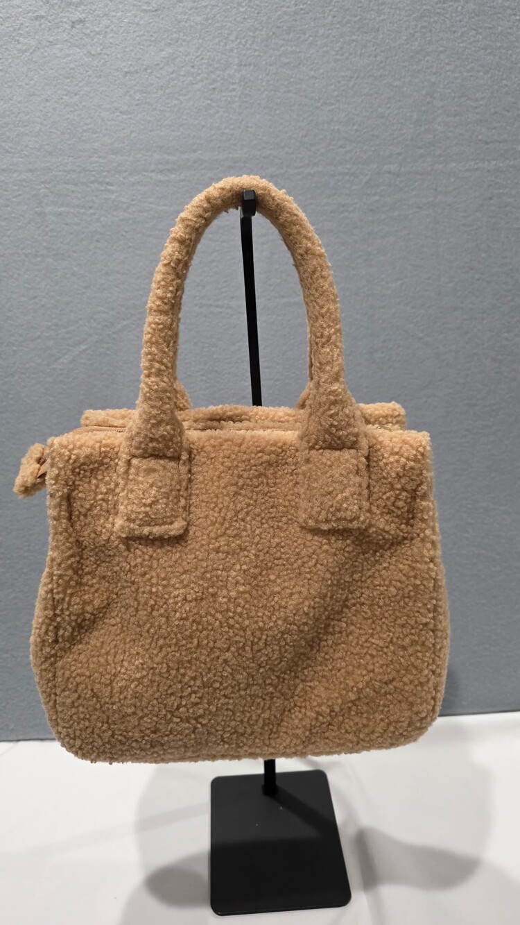 J.CREW Beige Teddy Fabric Bag with Zippered Closure